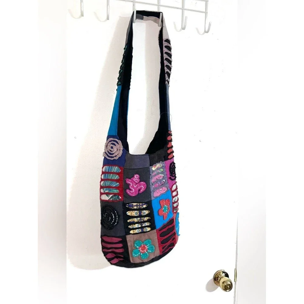 Boho Hobo Hippie Patchwork Shoulder Bag Om Peace Sign Made in India Festival NEW